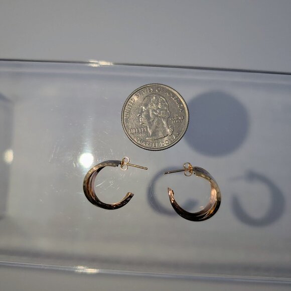 14K Tricolor Gold Semi Hoop Earrings With Diamond-Cut Design - Picture 6 of 8